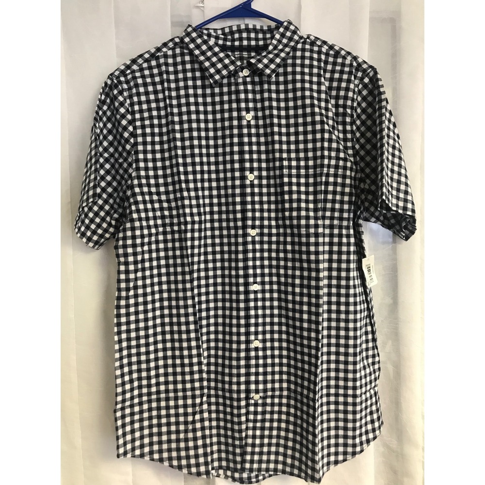 Amazon Essentials Mens Slim Fit Gingham Short Sleeve Button Down Shirt Navy L